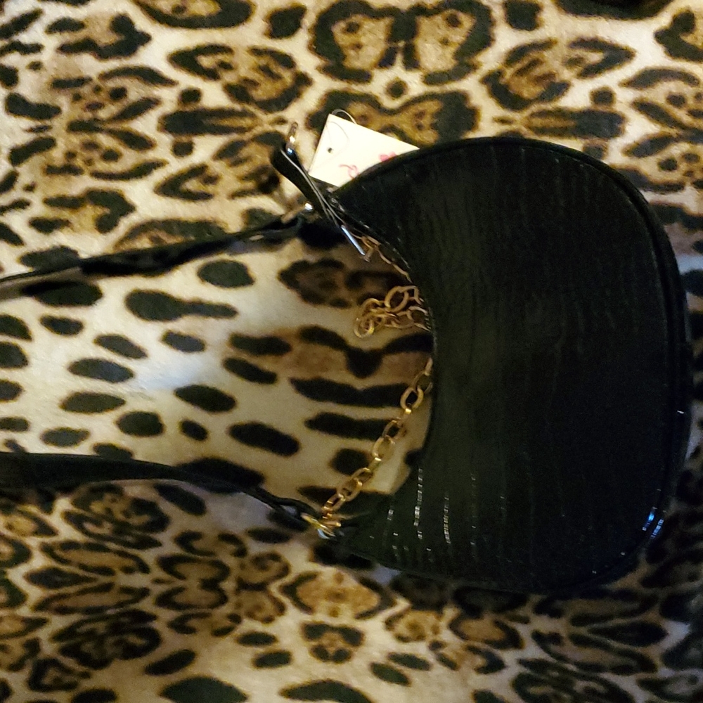 Small black shoulder bag faux alligator pattern